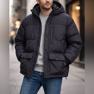 J.Crew Down Puffer Anorak Jacket XL Navy Hooded Winter Coat